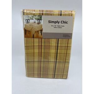 Vintage New Stock 1970s Plaid Cotton Tablecloth 52x 70"